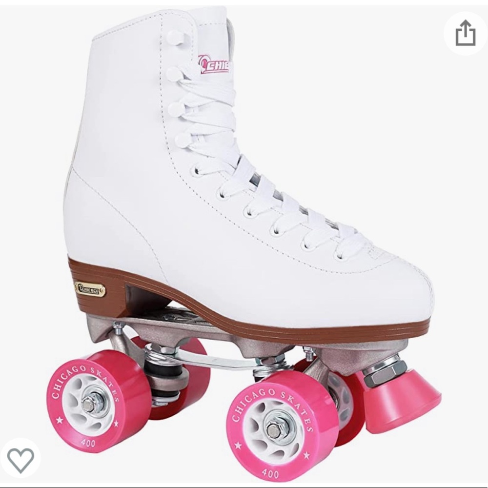 Size 9, brand-new, never worn roller skates. White with hot pink wheels.